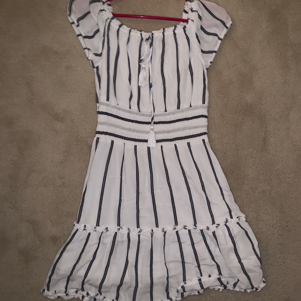 Off-the-shoulder striped dress